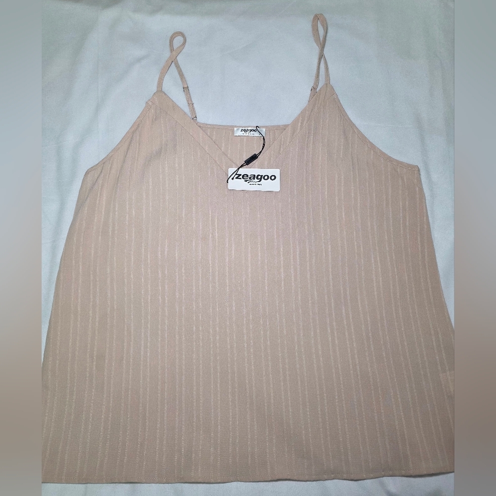 Zeagoo Soft Nude Ribbed V-Neck Spaghetti Strap Adjustable Camisole- Size XL